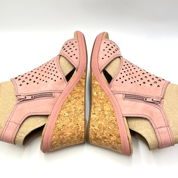 9.5W 9.5 WIDE WIDTH Cobb Hill Womens Janna Pink Leather Wedges Sandals Shoes - Picture 8 of 15